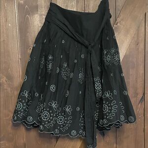 Lapis Black A-Line Skirt with White Floral Embroidery